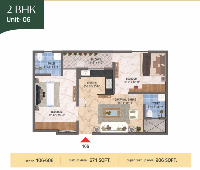 Floor Plan 2 BHK unit 6