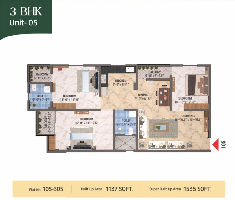 Floor Plan 3 BHK unit 5
